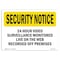 Signmission OSHA Security Sign, 7" Height, 10" Width, Rigid Plastic, 24 Hour Video Surveillance, Landscape OS-SN-P-710-L-11499 - alternate 1
